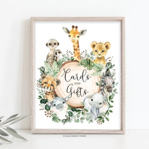 Décorations de douche de bébé Safari. Cartes de la jungle et signe de cadeaux. Fête d'anniversaire d'animaux sauvages imprimable. Verdure rustique TÉLÉCHARGEMENT INSTANTANÉ. 13 JUIN