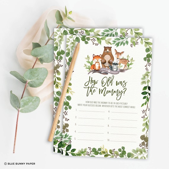 Botanical Woodland Baby shower Game, How Old Was Mommy, Guess the Age of Mom To Be, Greenery Forest Baby Sprinkle Printable Download, BOT5 Il_570xn