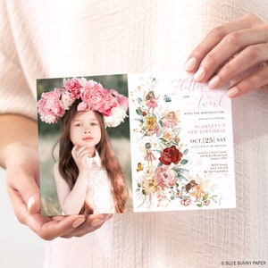 Fairy verjaardagsuitnodiging sjabloon, tuin Flowes Faerie Tea Party uitnodigen, sprookje prinses meisjes verjaardag BEWERKBARE Corjl downloaden, FA1