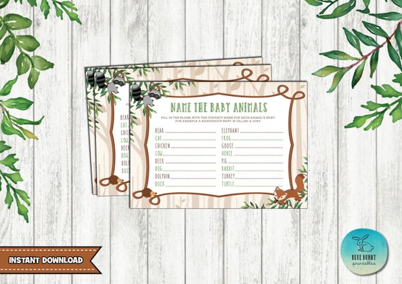BABY ANIMALS NAME. Woodland Baby Shower Game Printable. Instant Download. Fox Baby Shower. Forest. Rustic. Baby Animal Match Game. WOOD3 Il_570xn