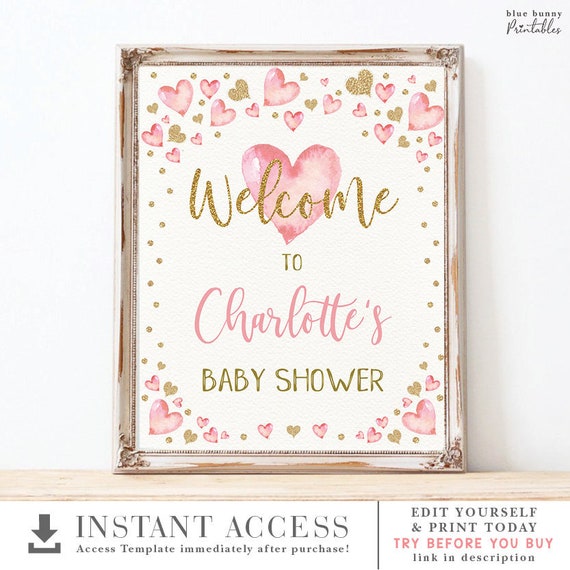 pink and gold glitter baby shower decorations