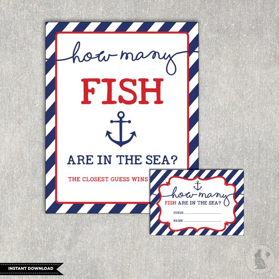 Guess How Many Fish Are in the Sea Printable. Nautical Baby Shower Game. Anchor Baby Games. Navy and Red Boys Shower. INSTANT DOWNLOAD. NAU1 Il_570xn