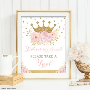 Babies are Sweet, Princess Baby Shower Decoration, Pink Gold Crown Baby Girl Sign, Royal Princess Take a Treat Printable Download, FLO18I