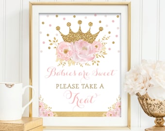 Les bébés sont doux, décoration de douche de bébé princesse, signe de bébé fille couronne or rose, princesse royale prendre un téléchargement imprimable, FLO18I