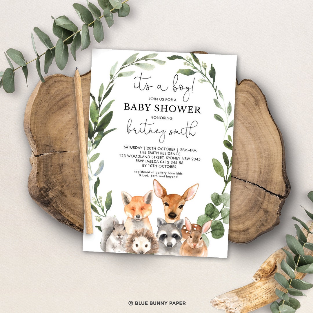 Woodland Baby Shower Invite, Woodland Animals Baby Shower