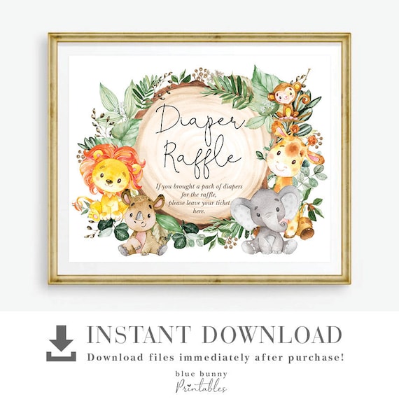 SAF3 Birthday Party Favor Download Wild Animals Baby Shower Printable Tropical Jungle Thank You Card Greenery Safari EDITABLE TEMPLATE