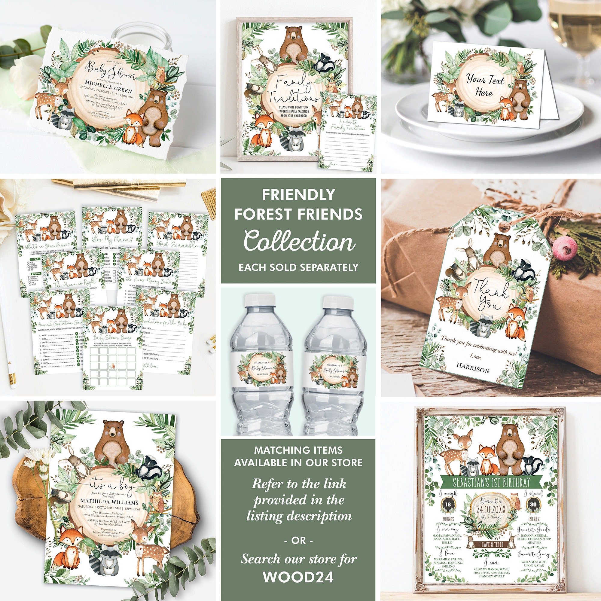Editable Woodland Baby Shower Invitation Set, Woodland Animal