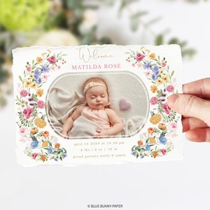 Colorful Wildflower Birth Announcement Spring Floral Garden Photo Card EDITABLE TEMPLATE Newborn Baby Girl Instant Download FLO2 image 5