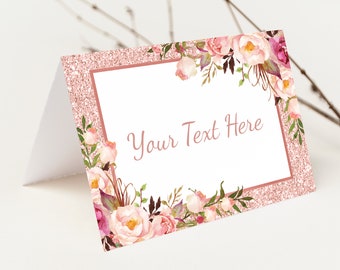 Rose Gold Food Tent Labels. Blush Floral Baby Shower EDITABLE Place Cards. Girly Birthday Party Decorations. Instant Download. FLO30