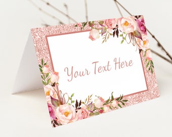 Rose Gold Lebensmittel Zelt Etiketten. Blush Floral Baby Shower EDITIERBARE Tischkarten. Girly Geburtstag Party Dekorationen. Sofortiger Download. FLO30