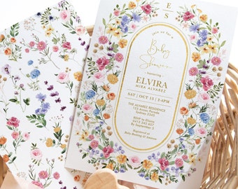 Wildflower Baby Shower Invitation Template, Boho Spring Floral Baby in Bloom Invite, Colorful Garden Flower EDITABLE TEMPLATE Download, FLO2