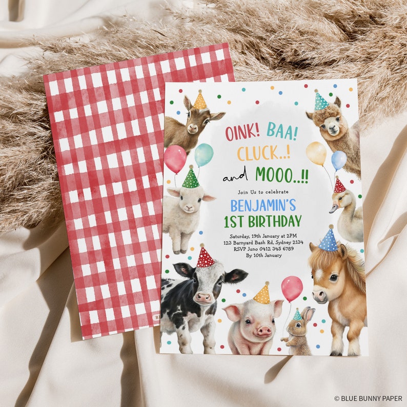 Editable Farm Birthday Invitation, Farm Animals Party Invite, Barnyard ...