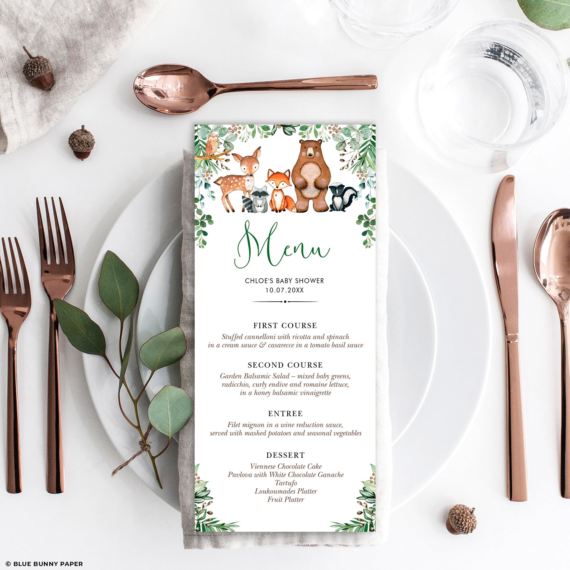EDITABLE Woodland Menu Template. Greenery Forest Animals | Etsy