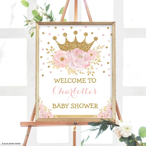 EDITABLE Crown Princess Baby Shower Welcome Sign. Blush Gold