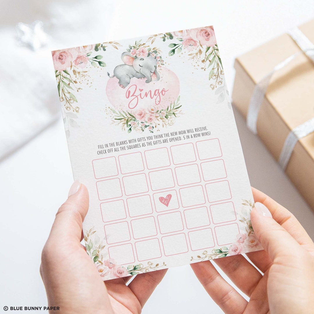 Elephant Bingo Baby Shower Game, Sleeping Elephant Baby Shower ...