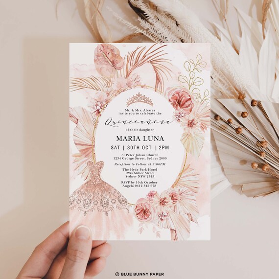 Editable Quinceañera Invitation Template, Blush Mis Quince 15 Anos ...