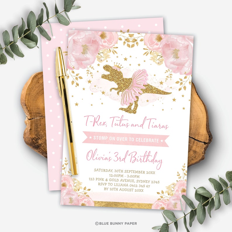 Girl Dinosaur Birthday Invitation Template. Trex Tutus Etsy