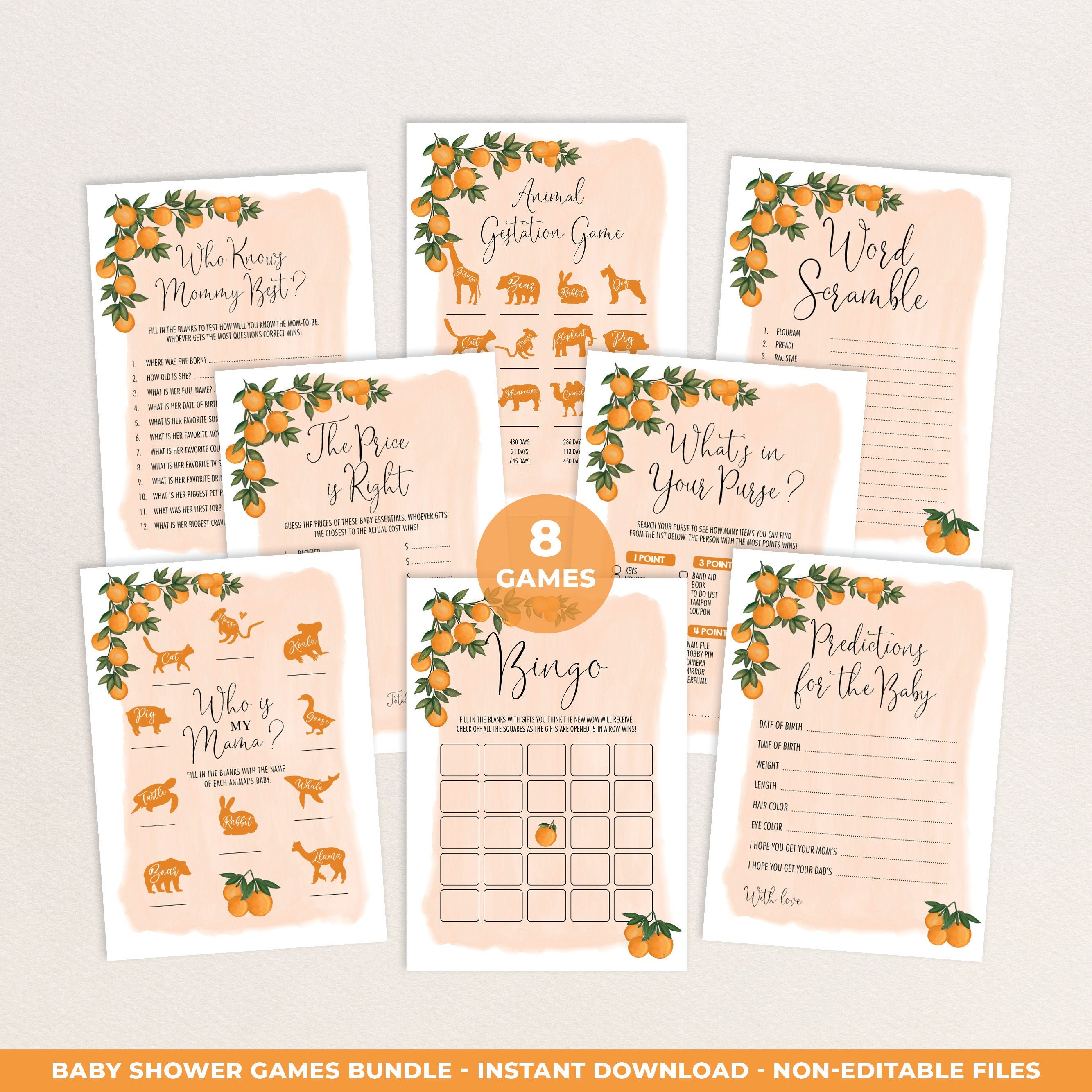 Orange Citrus Baby Shower Games Little Cutie Baby Games - Etsy