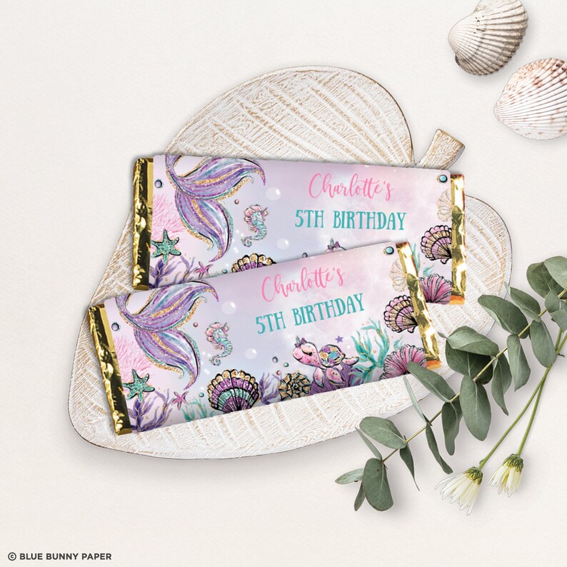 EDITABLE Mermaid Chocolate Bar Wrapper, Under the Sea Candy Bar Wrapper ...