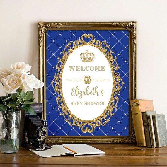 Prince Baby Shower Welcome Sign Royal Blue And Gold Welcome Etsy
