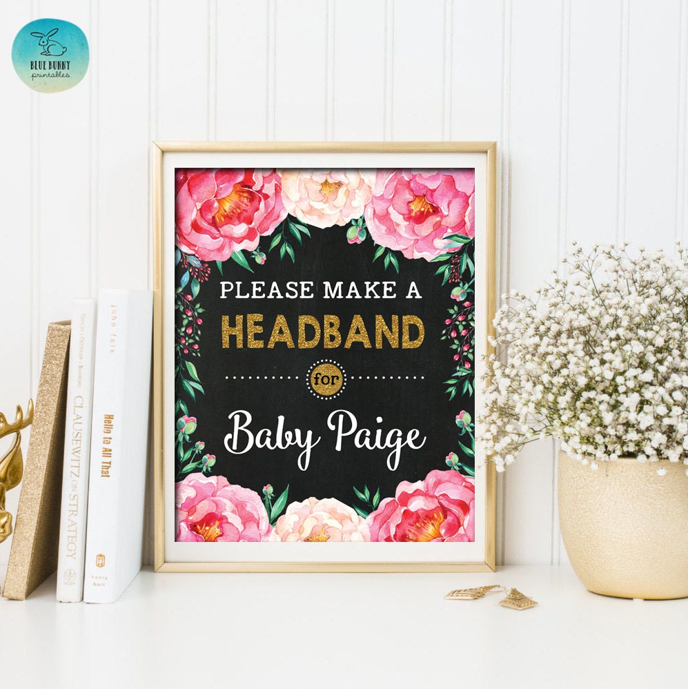 HEADBAND SIGN. Printable. Floral Baby Shower Headband Station Etsy