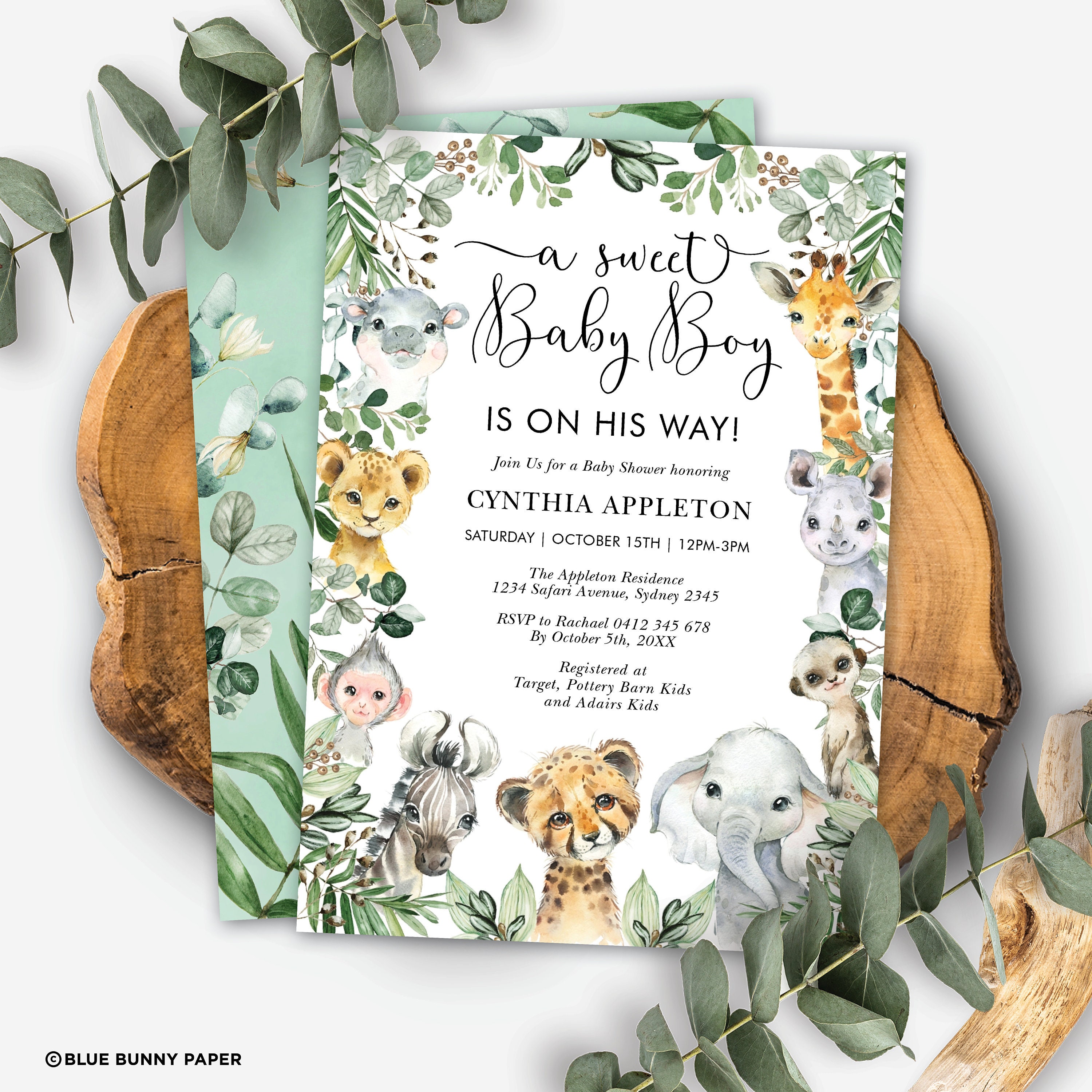 Invitations Jungle Themed Baby Shower Invite Editable Safari Cheetah 