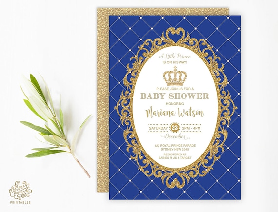 baby shower invitations royal blue and gold