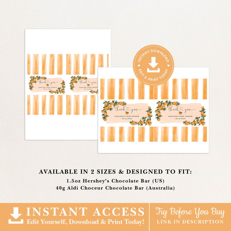 EDITABLE Citrus Chocolate Bar Wrapper Orange Little Cutie Etsy