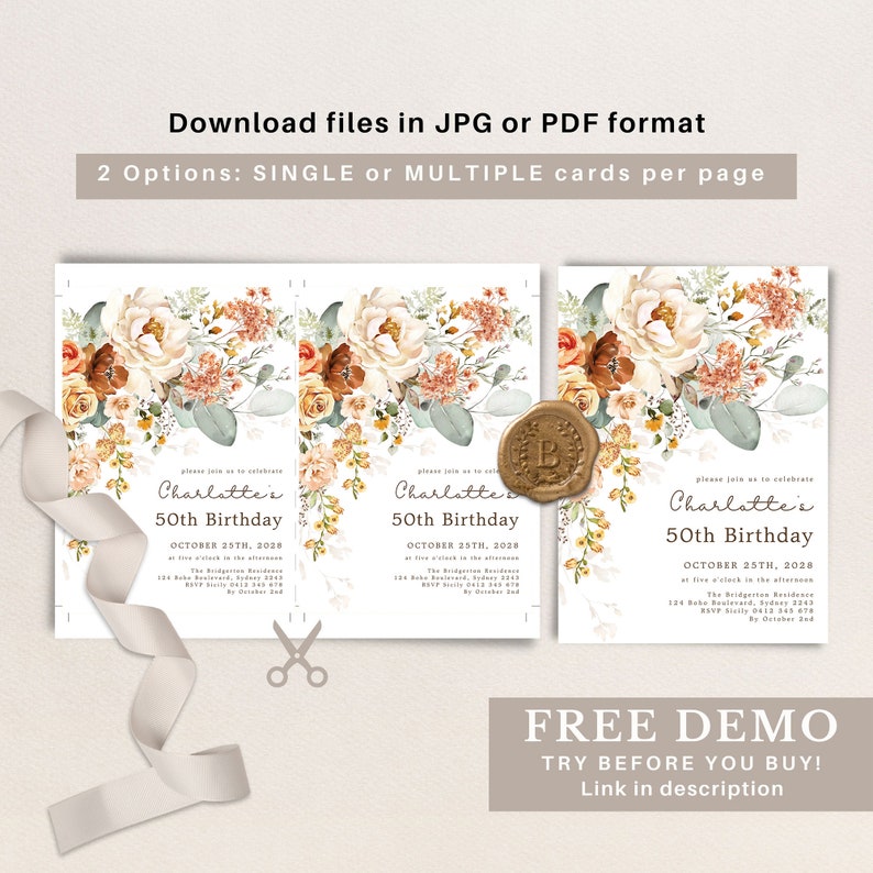 Birthday invitation that can be printed with two cards on one letter sized page.