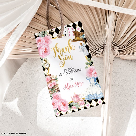 Alice in Wonderland Favor Tag Template, Alice in Onederland Thank You Tag, Mad Hatter Tea Party Birthday Baby Shower Editable Download, AL3 Il_570xn