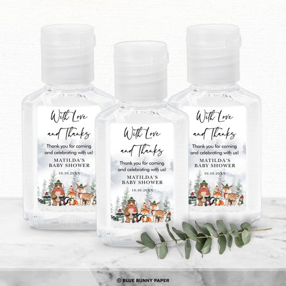 Winter Woodland Hand Sanitizer Label EDITABLE TEMPLATE, Forest Animals Baby Shower Favors, Snowy Christmas Holiday Party Printable, WINT22 Il_570xn