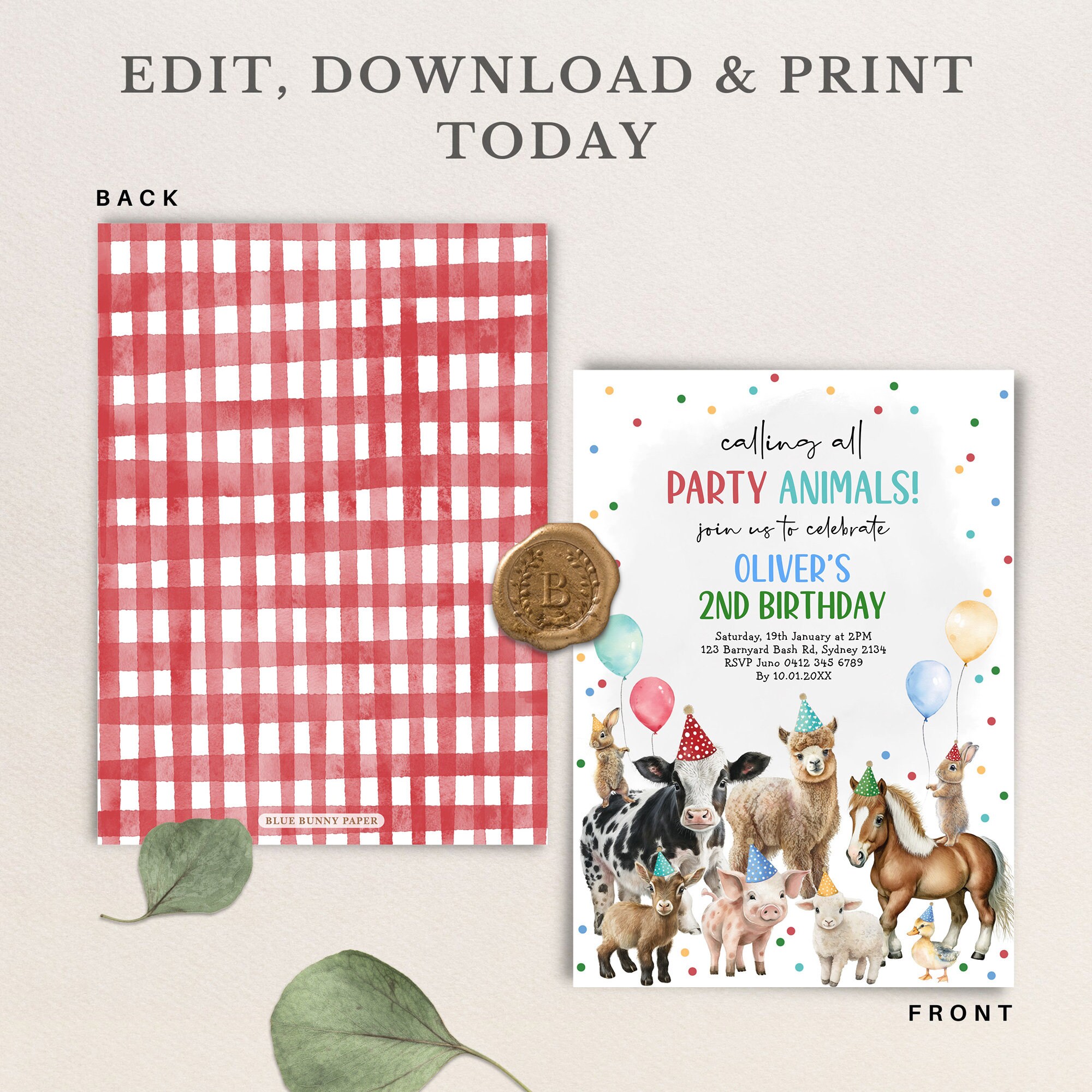 Farm Animals Birthday Invitation Barnyard Bash Party Animals Birthday ...