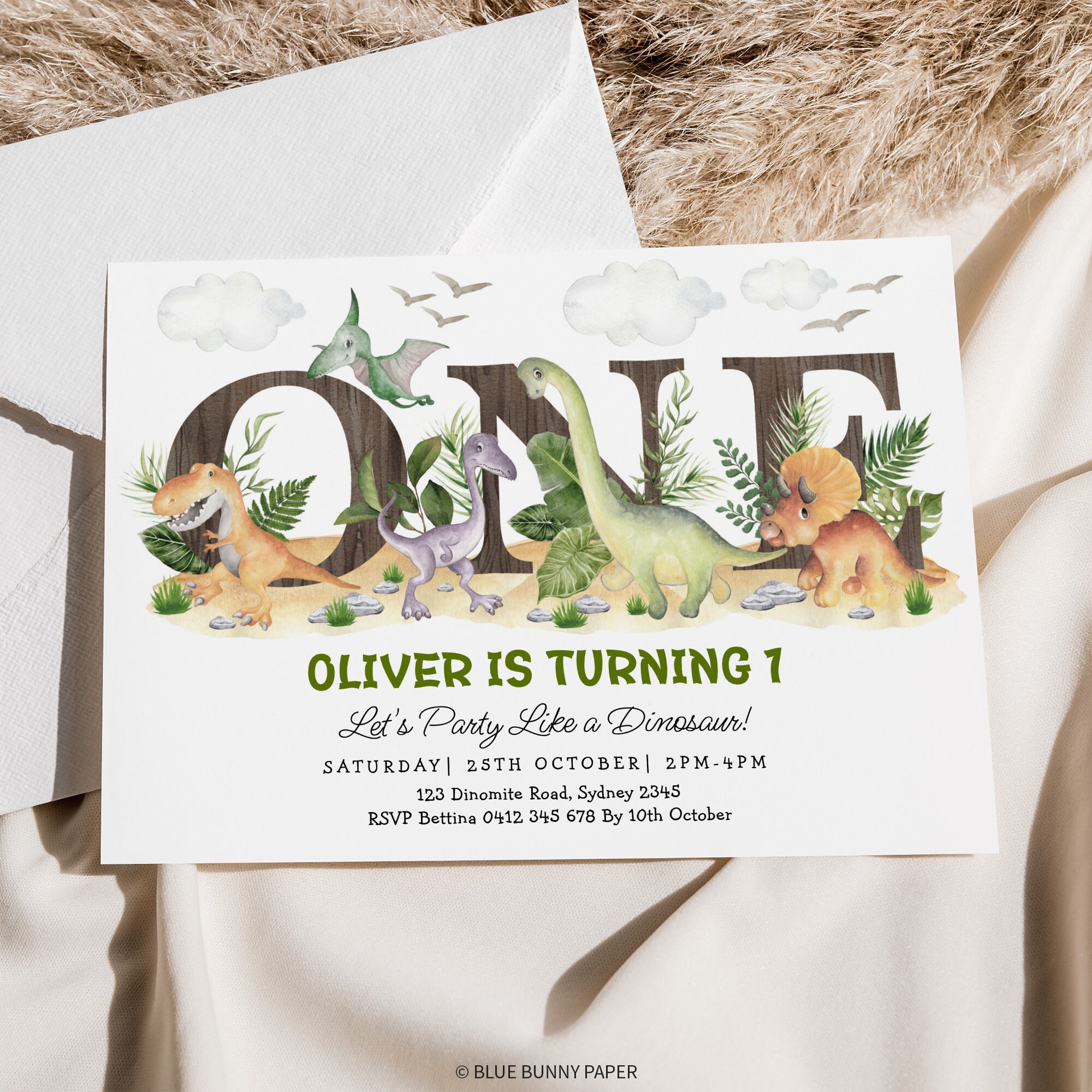 Dinosaur First Birthday Invitation Editable Template Baby Boy Birthday ...