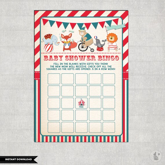 Vintage Carnival Baby Shower BINGO. Retro Circus Baby Shower Game. Unisex Shower Printables. Woodland Carnival. Carousel. Circus Tent CAR1 Il_570xn