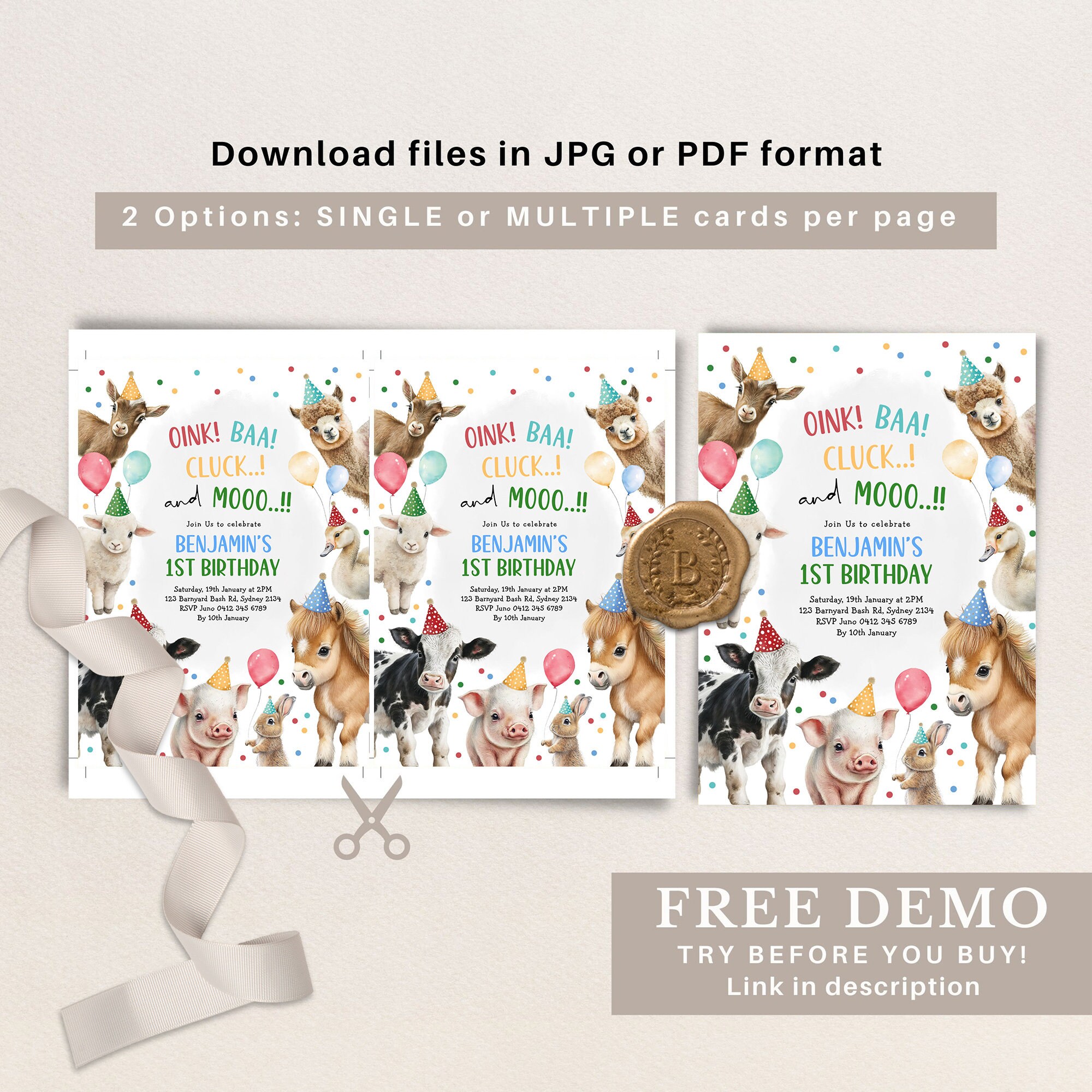 Editable Farm Birthday Invitation, Farm Animals Party Invite, Barnyard ...