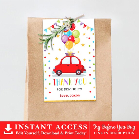 Editable Drive By Favor Tag. Drive Through Birthday Baby Shower Thank You Gift Tags. Quarantine Party Parade Sweet Treats Download. DB2 Il_570xn