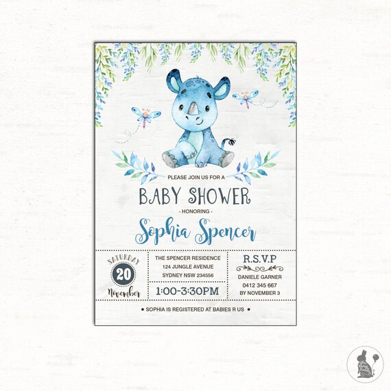 RHINO Baby Shower Invitation. Rhinoceros Invitation. Jungle First Birthday Invite. Safari Printable Invitation. Boy Baby Shower. Jungle RHI1 Il_570xn
