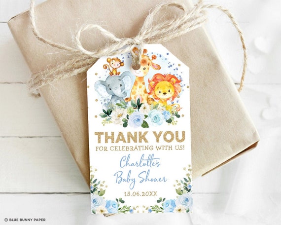 Safari Birthday Favor Tags, Gold Jungle Thank You Gift Tags