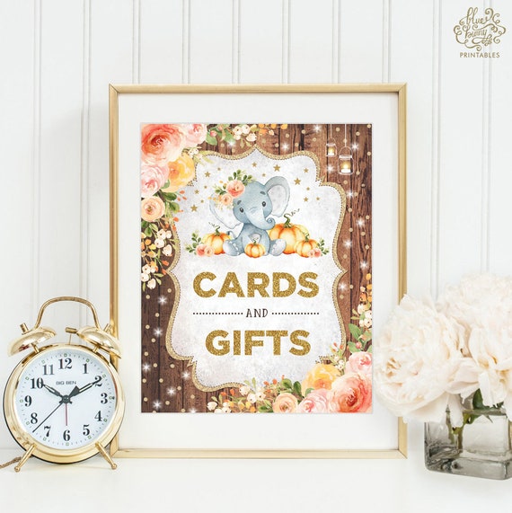 Gifts and Cards Fall Elephant Baby Shower Printable Sign. Autumn Pumpkin Floral Baby Decoration. Rustic Baby Shower Download. FLO25E Il_570xn