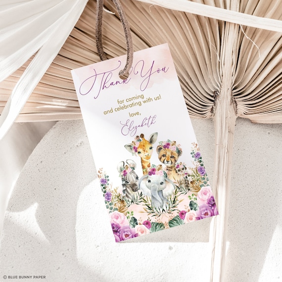 EDITABLE Jungle Animals Favor Tag Template, Boho Safari Baby Shower Thank You Tag, Tropical Girl 1st Birthday Wild One Template, SAF7 Il_570xn