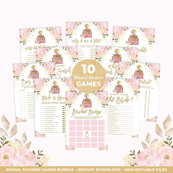 Travel Bridal Shower Games Bundle Vintage Suitcase Games Package Travel Bridal Shower Games Bundle Vintage Suitcase Games Package