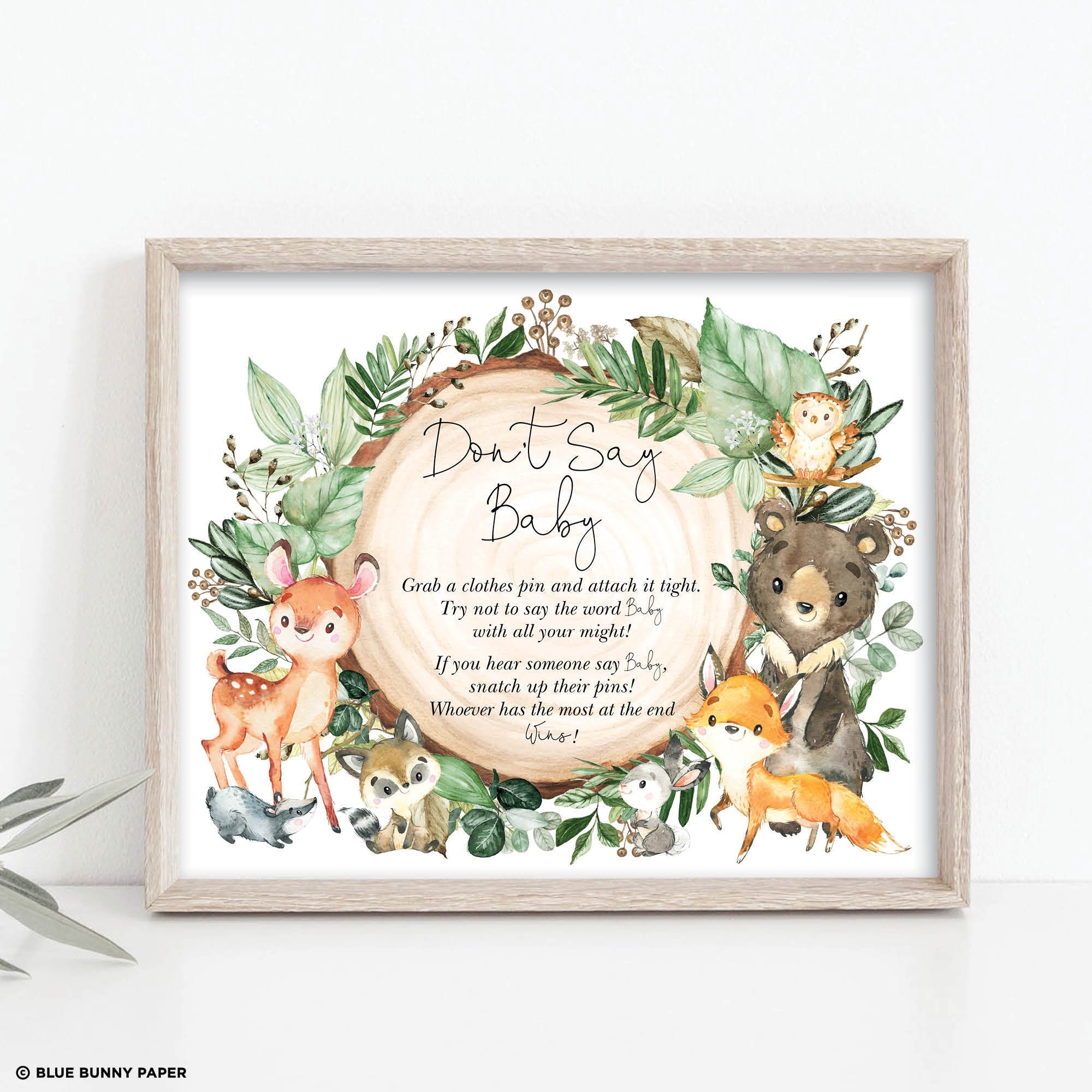 Don't Say Baby Woodland Baby Shower Game Rustic Forest 