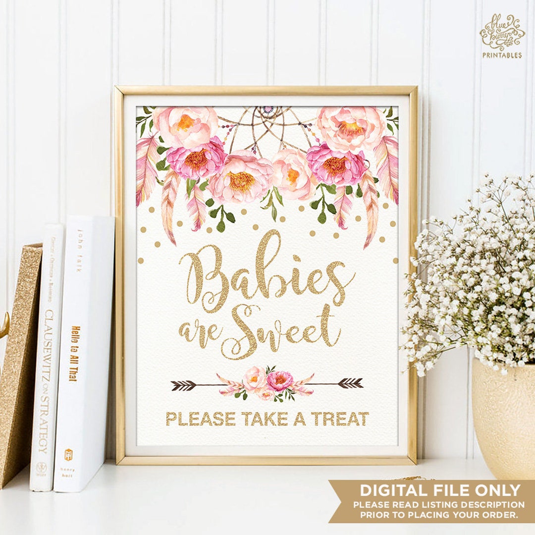 Babies Are Sweet Printable Sign. Take a Treat Pink Floral Dreamcatcher ...