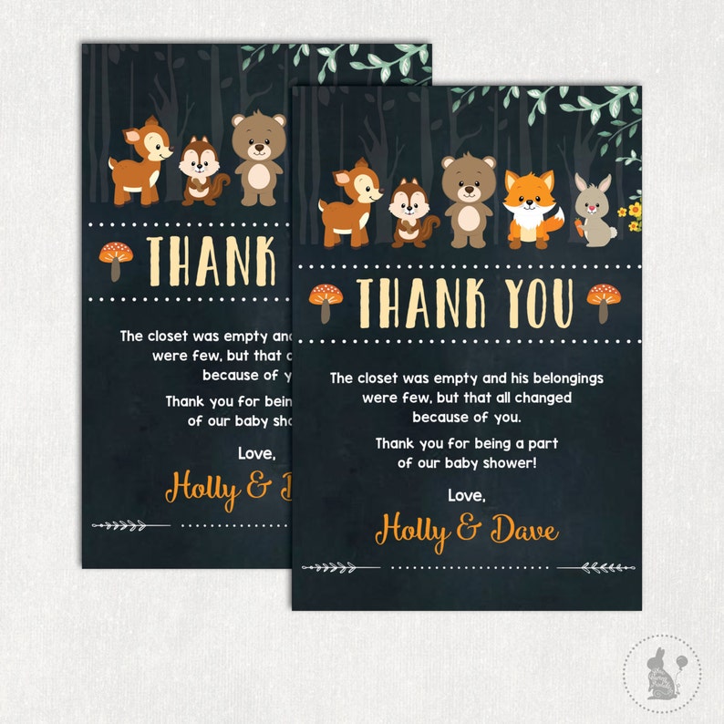 WOODLAND Thank You Card. Rustic Woodland Baby Shower | Etsy