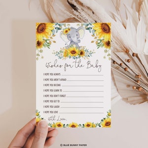 Wünsche für Baby, Sonnenblume Elefant Baby Shower Spiel, gelbe Gartenblumen druckbare, süße kleine Erdnuss-Party-Spiel SOFORTIGER DOWNLOAD, SUN5