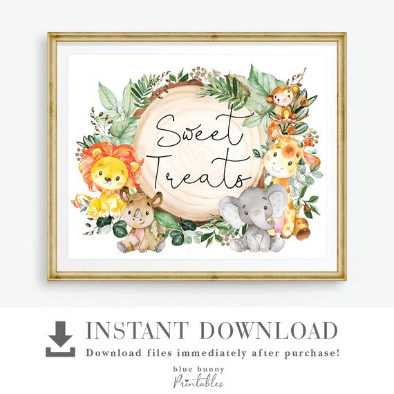 Sweet Treats Printable Sign. Jungle Safari Animals Baby Shower Decoration. Rustic Greenery 1st Birthday Favors Party Decor. JUN11 Il_570xn