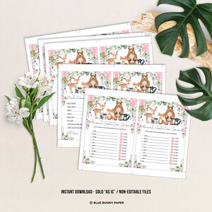 Roze bloemen bos baby shower GAMES BUNDEL. Bosdieren afdrukbaar spellenpakket. Babymeisje direct downloaden. HOUT25 afbeelding 4