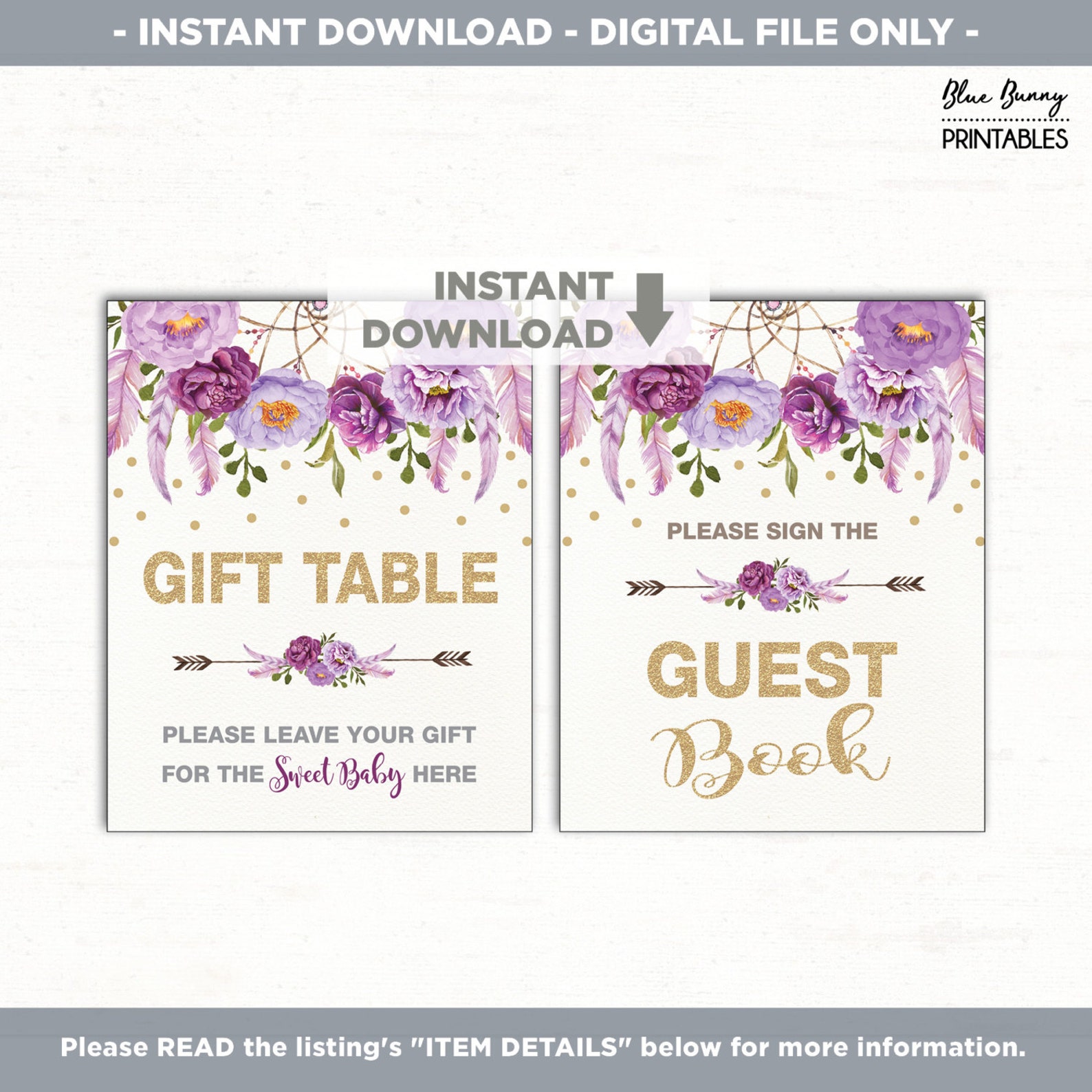 Floral Baby Shower Table Signs. 6 Printable Signs. Boho Gift - Etsy