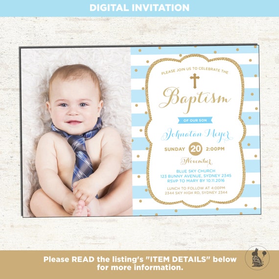 picture Baby Boy Baptism And Birthday Invitation boy baptism invitation blue and gold christening invitation etsy