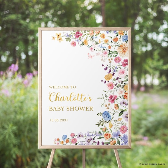 Editable Wildflower Welcome Sign, Colorful Floral Baby Shower Poster, Boho Flower Garden Welcome Template Instant Download, FLO2 Il_570xn